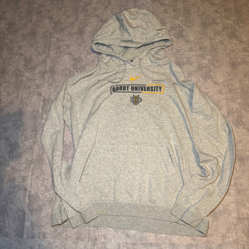 Nike Dordt University Defenders Hoodie Mens Large Gray Orange Sweatshirt